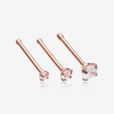 3 Pcs of Assorted Rose Gold Prong Set Sparkle Gem Nose Stud Ring Package