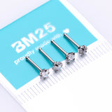 Detail View 1 of 5 Pcs Pack of Assorted Gemstone Prong Set Top Steel Nose Stud Rings-Clear Gem