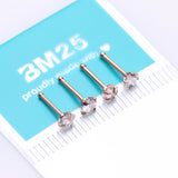 Detail View 1 of 5 Pcs Pack of Assorted Gemstone Prong Set Top Rose Gold Nose Stud Rings-Clear Gem
