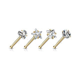 Detail View 2 of 5 Pcs Pack of Assorted Gemstone Prong Set Top Golden Nose Stud Rings-Clear Gem