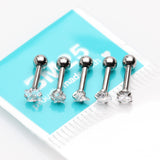 Detail View 1 of 5 Pcs Pack of Assorted Prong Set Gem Shapes Cartilage Tragus Barbell Earrings-Clear Gem