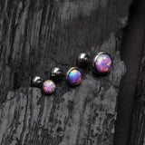 Detail View 1 of 3 Pcs of Assorted Size Fire Opal Top Cartilage Tragus Barbell Stud Pack-Purple Opal