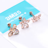 Detail View 2 of 3 Pcs Pack of Assorted Rose Gold Honey Bee Flower Leaf Internally Threaded Labret