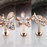 Detail View 1 of 3 Pcs Pack of Assorted Rose Gold Honey Bee Flower Leaf Internally Threaded Labret