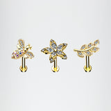 3 Pcs of Assorted Golden Honey Bee Flower Leaf Internally Threaded Labret Package