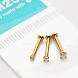 Detail View 2 of 3 Pcs Pack of Assorted Golden Prong Set Sparkle Gem Steel Micro Labret-Clear Gem