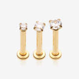3 Pcs of Assorted Golden Prong Set Sparkle Gem Steel Micro Labret Package