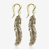 A Pair of Vintage Enchanted Bali Feather Golden Brass Ear Weight Hanger