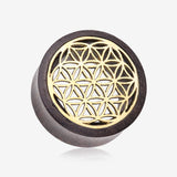 A Pair of Flower of Life Bali Brass Rosewood Double Flared Tunnel Plug