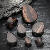 Detail View 2 of A Pair of Teardrop Tiger Ebony Wood Double Flared Plug