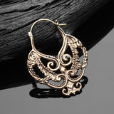 Detail View 2 of A Pair of Enchanted Royal Bali Filigree Golden Brass Plug Hoop Earring