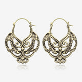 A Pair of Enchanted Royal Bali Filigree Golden Brass Plug Hoop Earring