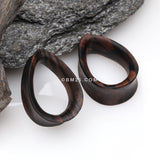 Detail View 1 of A Pair of Teardrop Tiger Ebony Wood Double Flared Tunnel Plug
