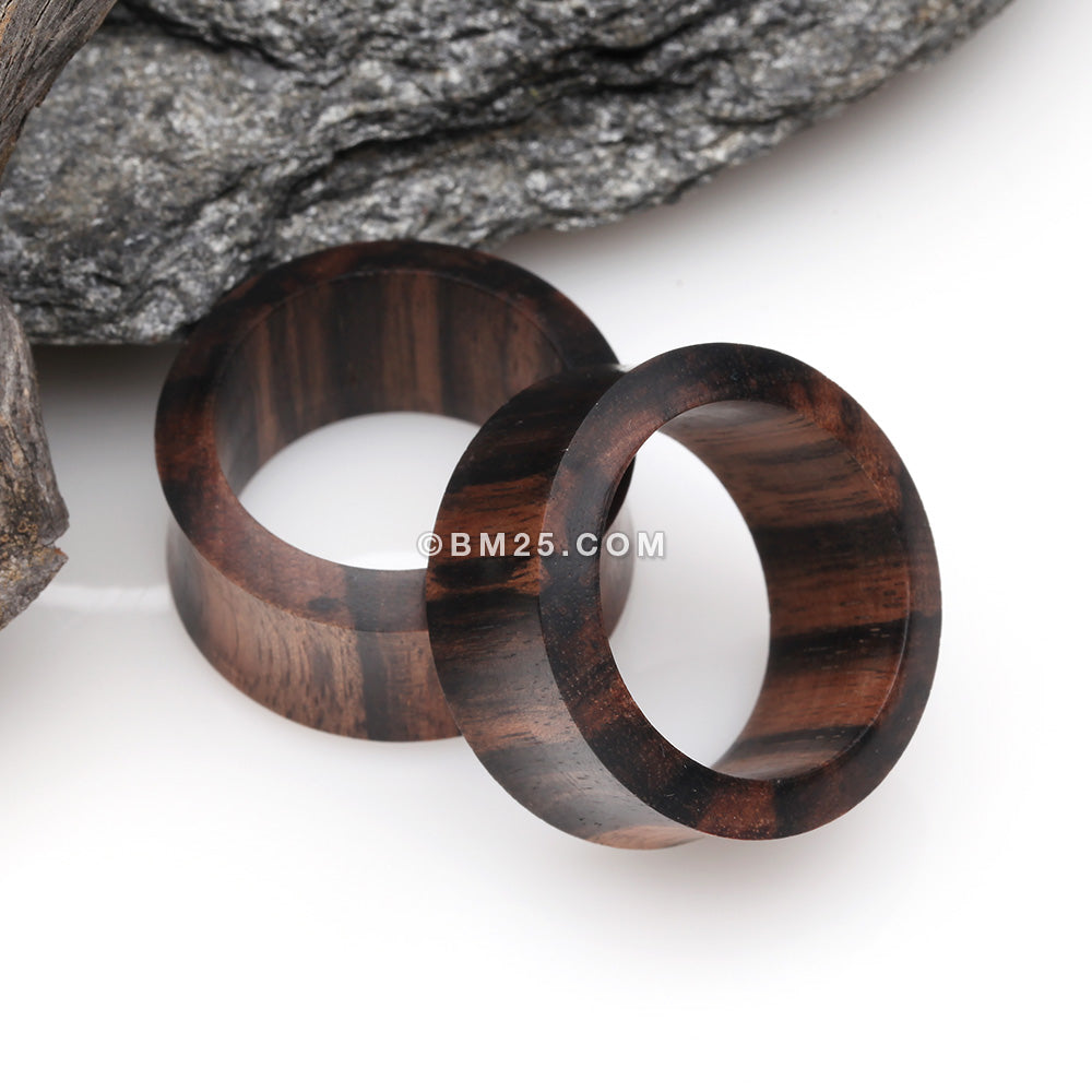 Detail View 1 of A Pair of Tiger Ebony Wood Double Flared Tunnel Plug