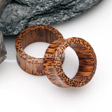 Detail View 1 of A Pair of Coconut Wood Double Flared Tunnel Plug