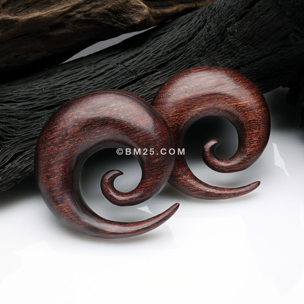Detail View 1 of A Pair Of Dark Tamarind Wood Spiral Hanger Plug
