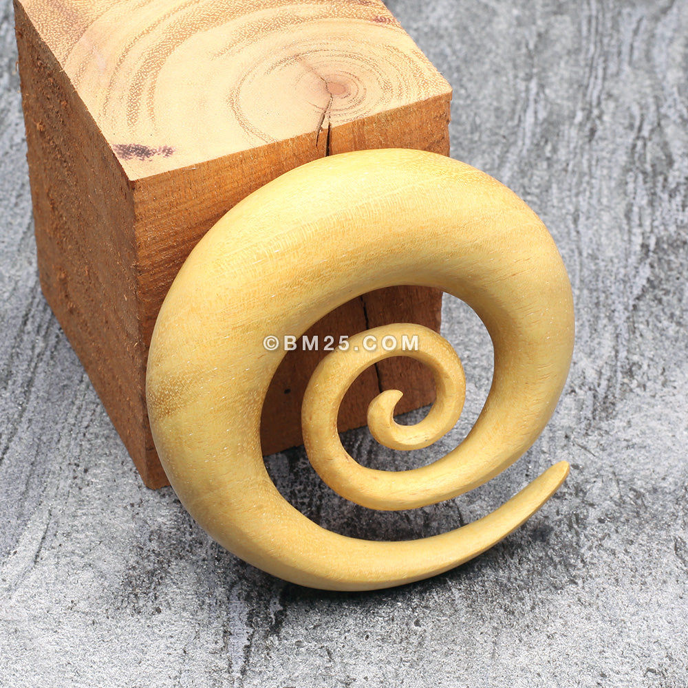 Detail View 3 of A Pair of Jackfruit Wood Super Spiral Hanger Plug-Yellow