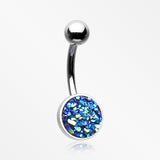 Iridescent Druzy Sparkle Steel Belly Button Ring-Blue