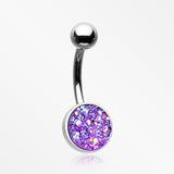 Iridescent Druzy Sparkle Steel Belly Button Ring-Purple