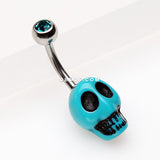 Vintage Turquoise Synthetic Skull Head Belly Button Ring-Teal