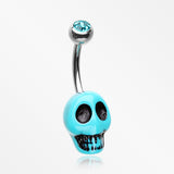 Vintage Turquoise Synthetic Skull Head Belly Button Ring-Teal