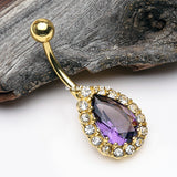 Golden Sparkle Essence Teardrop Belly Button Ring-Tanzanite/Clear