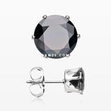 A Pair of Brilliant Sparkle Round CZ Stud Earrings-Black