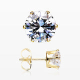 A Pair of Golden Brilliant Sparkle Round CZ Stud Earrings-Clear