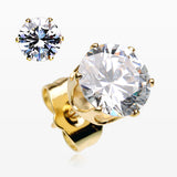 A Pair of Golden Brilliant Sparkle Round CZ Stud Earrings*