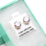 A Pair of Golden Brilliant Sparkle Round CZ Stud Earrings-Clear