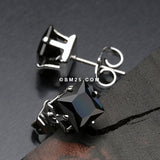 A Pair of Brilliant Sparkle Square CZ Stud Earrings-Black
