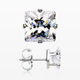 A Pair of Brilliant Sparkle Square CZ Stud Earrings-Clear