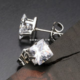 A Pair of Brilliant Sparkle Square CZ Stud Earrings-Clear