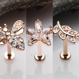 Detail View 1 of 3 Pcs Pack of Assorted Rose Gold Honey Bee Flower Leaf Internally Threaded Labret