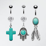 3 Pcs of Vintage Turquoise Dangle Belly Ring Pack*