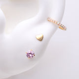 3 Pcs of Assorted Pink Rose x Heart Pure24K Titanium Stud & Clicker Package