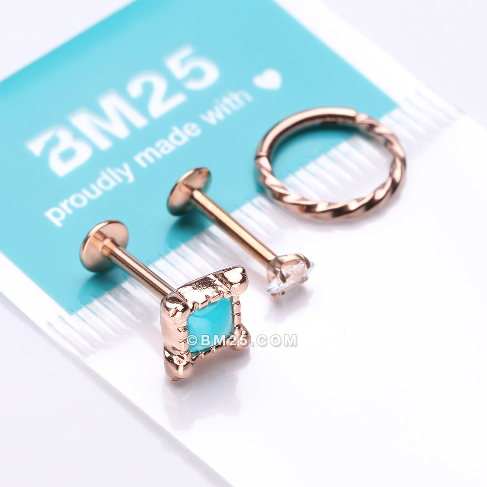 Detail View 2 of 3 Pcs of Assorted Rose Gold Bohemian Turquoise Stud & Clicker Package