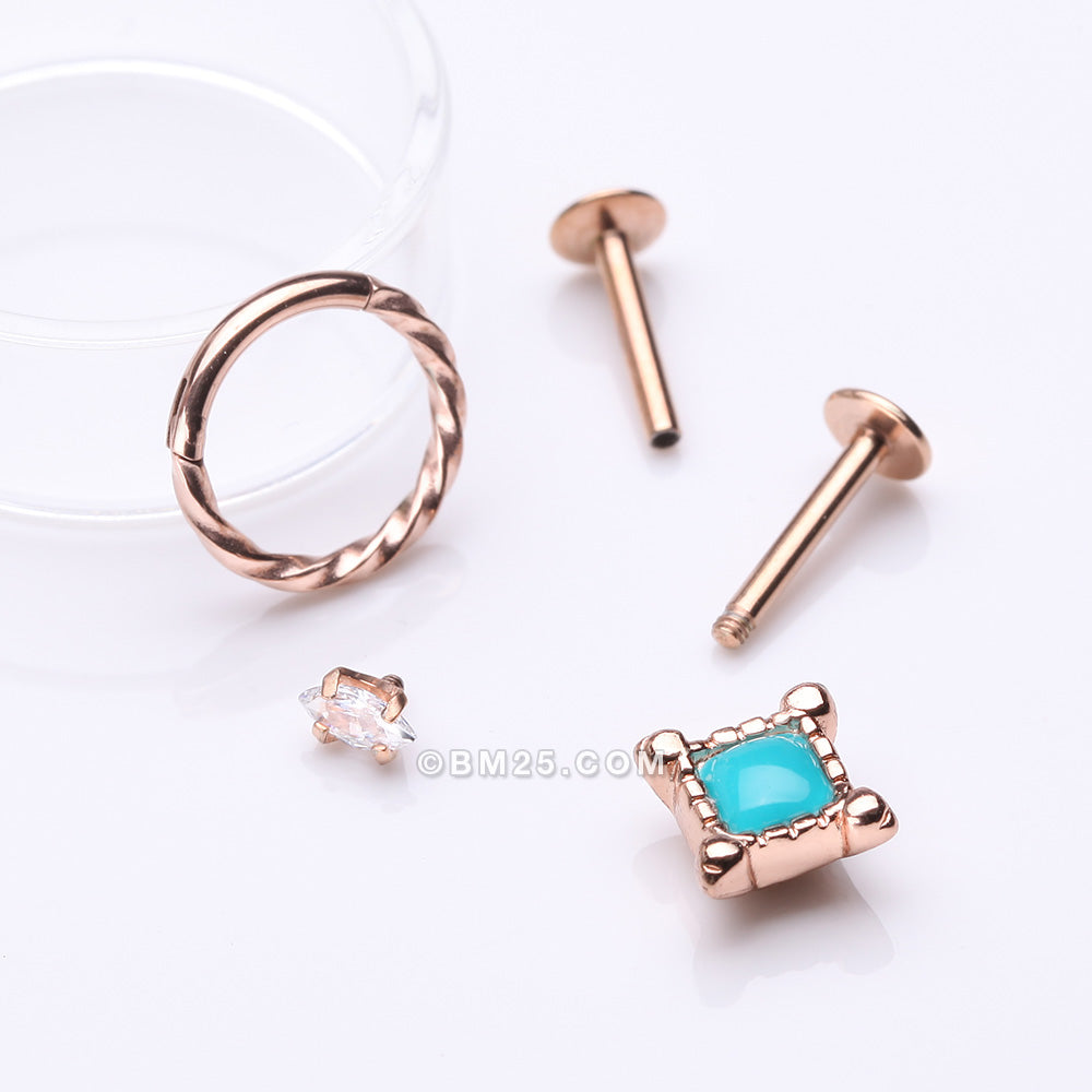 Detail View 1 of 3 Pcs of Assorted Rose Gold Bohemian Turquoise Stud & Clicker Package