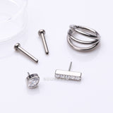 Detail View 1 of 3 Pcs of Assorted Titanium Gem Lined Rectangle Stud & Triple Row Hoops Package