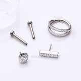 Detail View 1 of 3 Pcs of Assorted Titanium Gem Lined Rectangle Stud & Double Hoop Gems Package