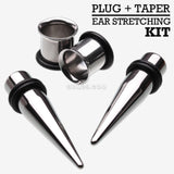 Detail View 1 of Single Size Ear Stretching Tapers & Plugs Pair Kit-Steel