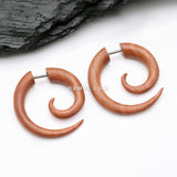 Detail View 1 of A Pair of Sabo Wood Fake Spiral Hanger Earring