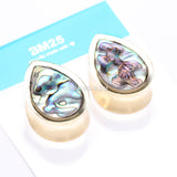 Detail View 4 of A Pair of Golden Brass Bali Abalone Inlay Teardrop Double Flared Plug