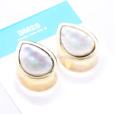 Detail View 4 of A Pair of Golden Brass Bali Mother of Pearl Inlay Teardrop Double Flared Plug