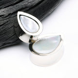 Detail View 3 of A Pair of White Brass Bali Mother of Pearl Inlay Teardrop Double Flared Plug