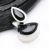 Detail View 3 of A Pair of White Brass Bali Black Onyx Stone Inlay Teardrop Double Flared Plug