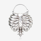 A Pair of Death's Arrival White Brass Rib Cage Skeletal Plug Hoop Earring