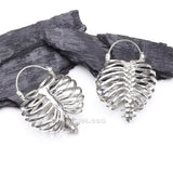 Detail View 1 of A Pair of Death's Arrival White Brass Rib Cage Skeletal Plug Hoop Earring