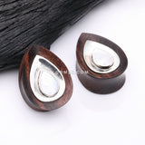 Detail View 1 of A Pair of White Brass Moonstone Arang Wood Teardrop Double Flared Plug