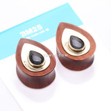 Detail View 4 of A Pair of Golden Brass Onyx Sabo Wood Teardrop Double Flared Plug